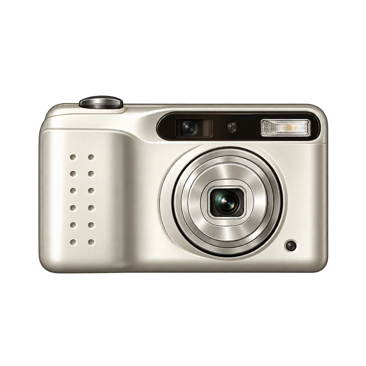 2000S champagne-silver early-digital camera illustration