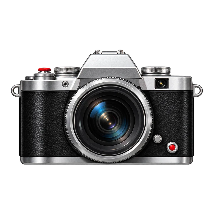 GRF S silver and black film-style camera illustration